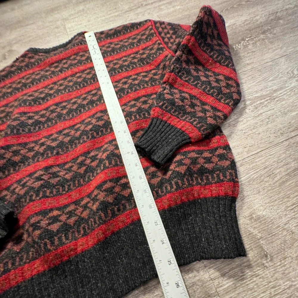 Vintage Christopher Hayes Sweater Mens M Red Charcoal 100% Wool Nordic Fair Isle